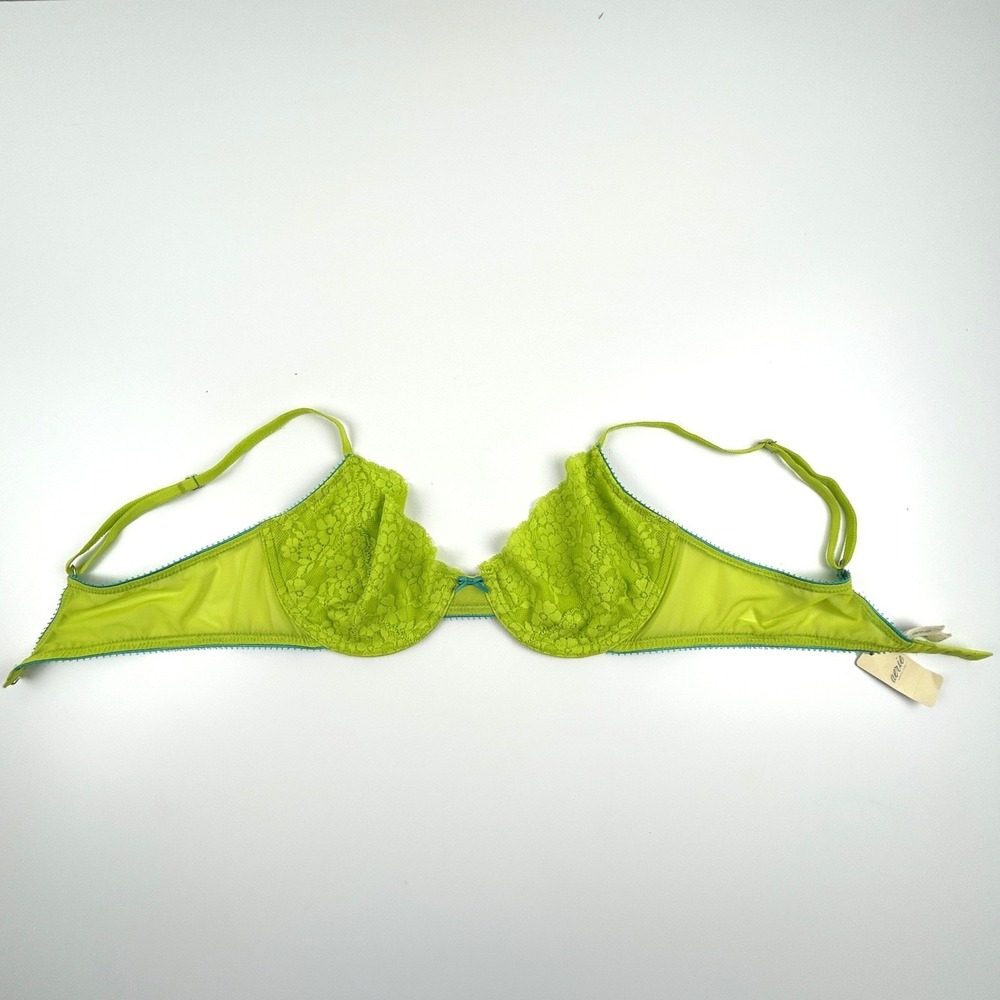 Aerie Bra‎ 34C Neon Green Lace Underwire Sheer Mesh Floral Lined Adjustable